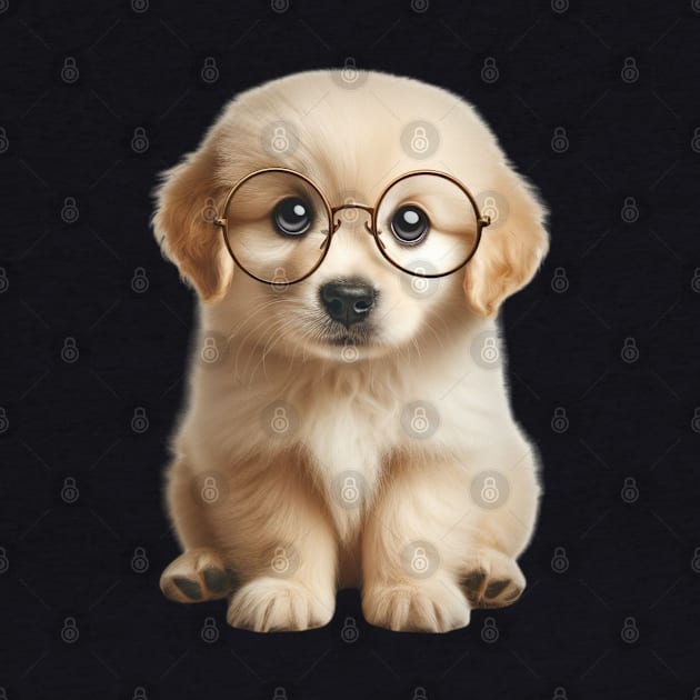 Golden retriever puppy with adorable round glasses by Divineshopy
